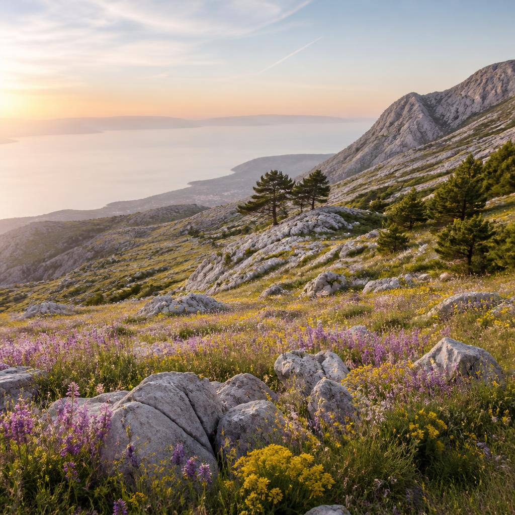 The view from Biokovo mountain down to the Adriatic