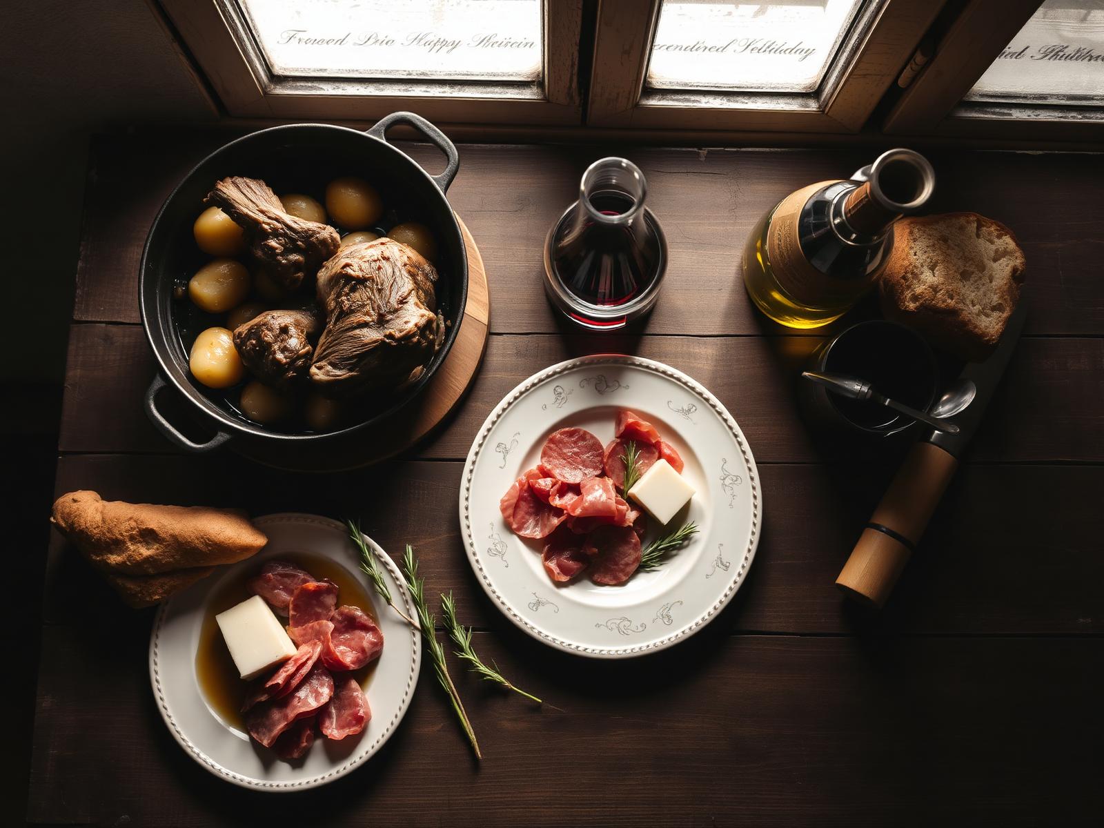 A traditional Dalmatian meal — peka lamb, prosciutto, olive oil and wine