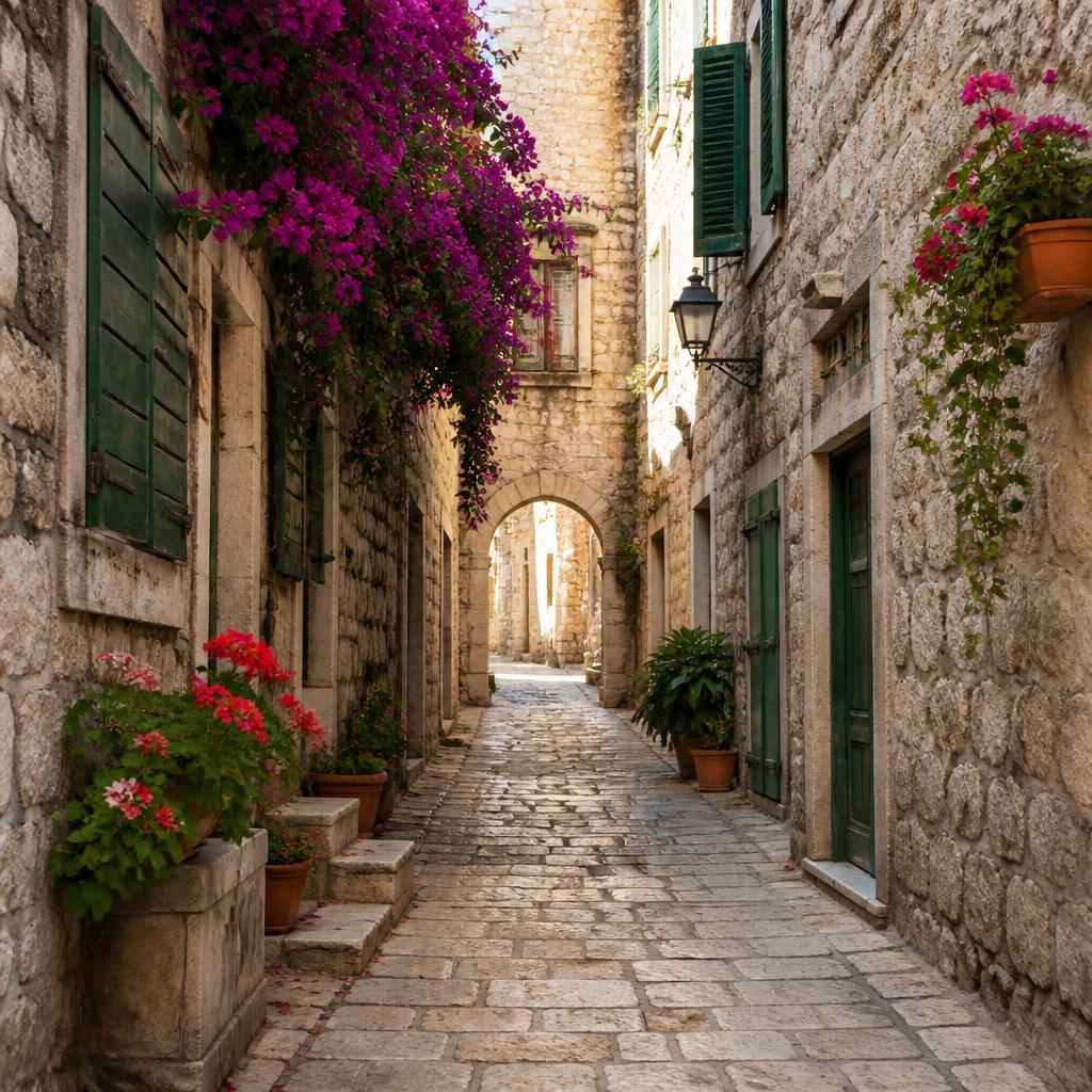A narrow stone lane in Makarska Old Town