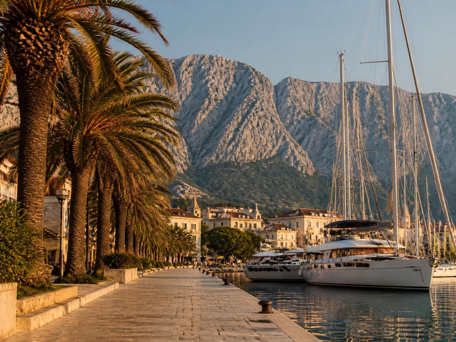 Palm-lined promenade in Makarska