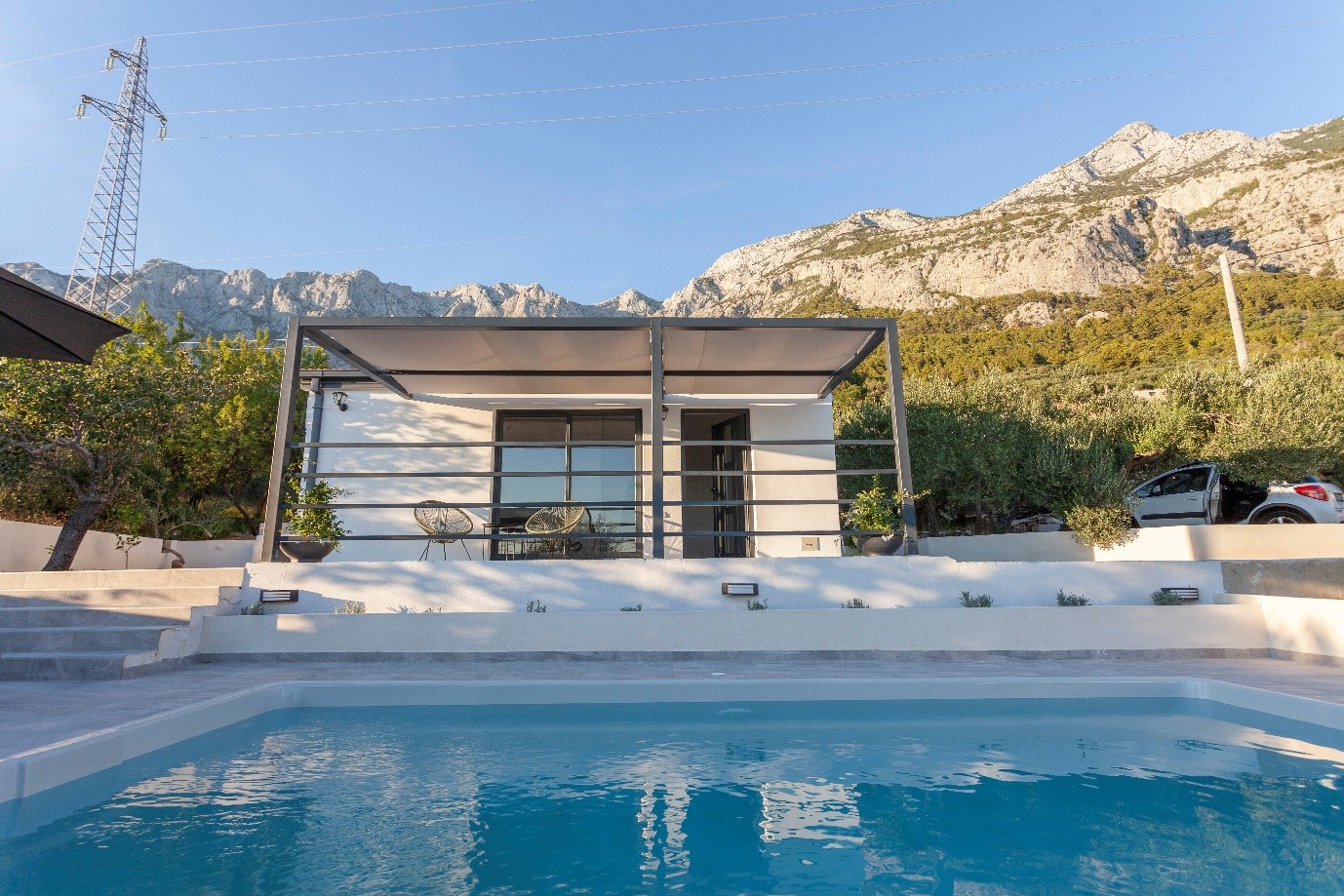 Olive Lounge House with Biokovo mountain behind